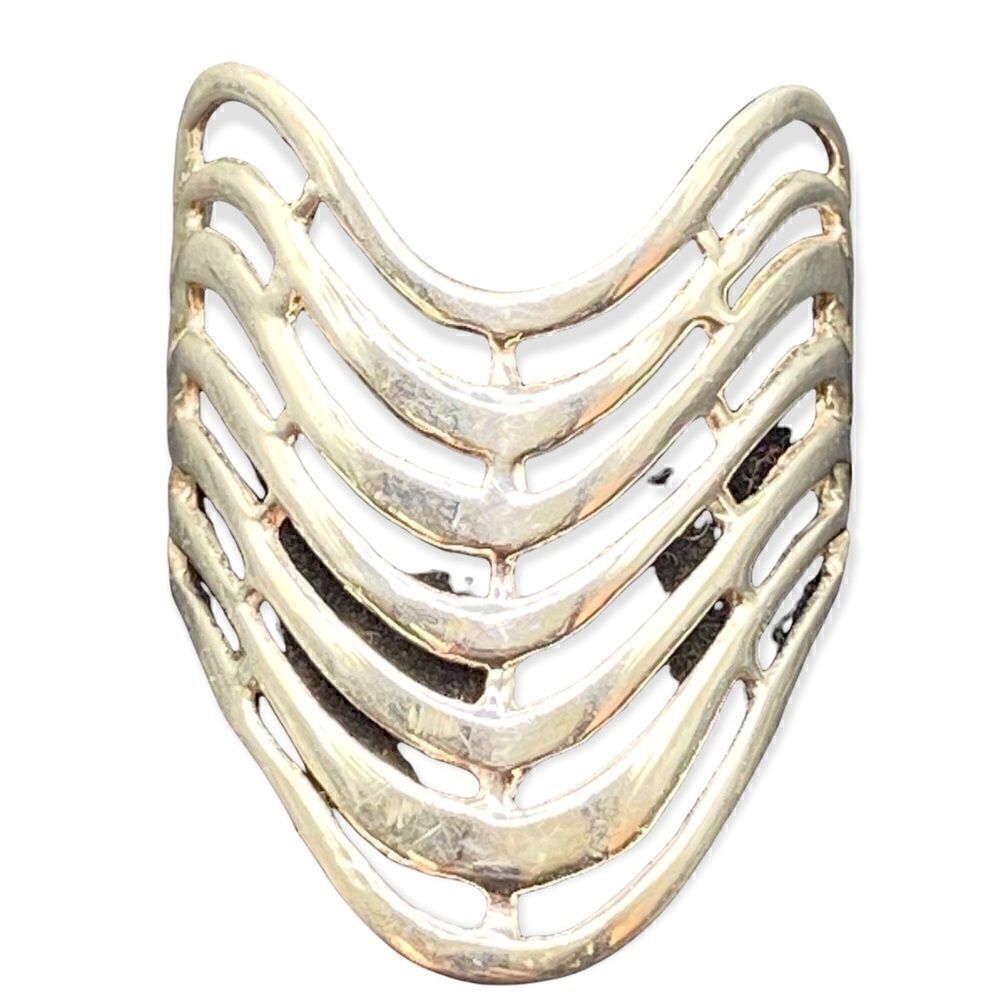 925 Sterling Silver Italy Wavy Design cage style V-Style Wide Ring Size 6.5-6.75